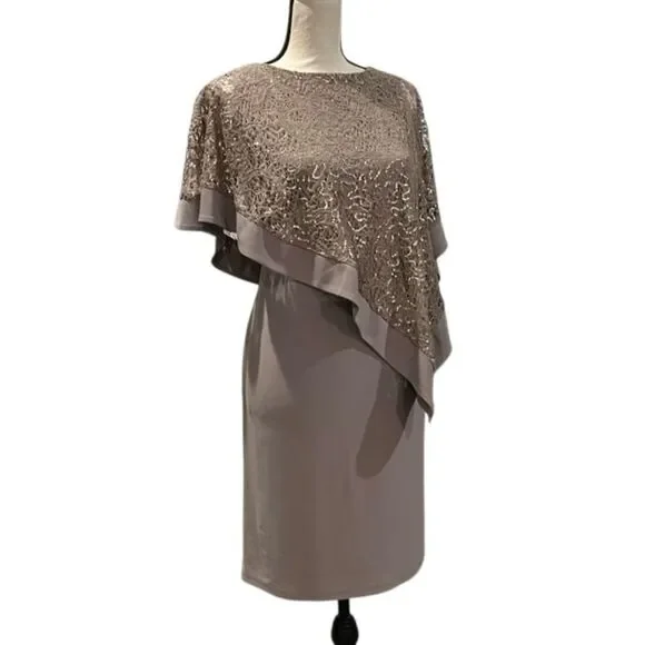 R&M Richard’s Asymmetrical Sequin Patterned Poncho Sheath Dress - Picture 3 of 11